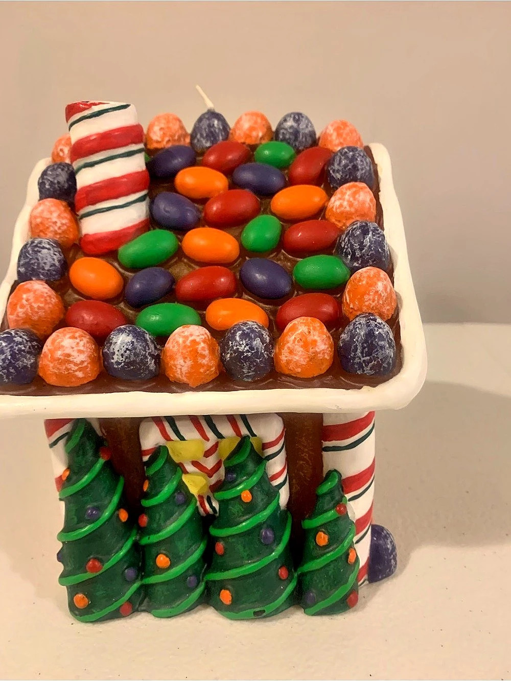 Gingerbread House Christmas Candle – Colorful Candy Holiday Décor – 7” Tall